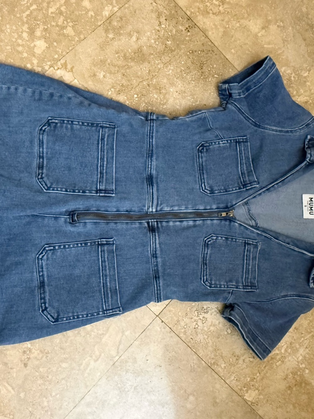 Show Me Your MuMu Blue Denim Zip Front Short Sleeve Utility Dress - Picture 2 of 3